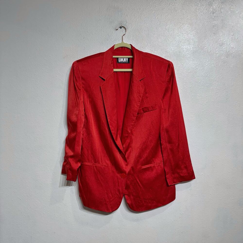 DKNY Red Silk Vintage Blazer Sz 10 - Picture 2 of 12